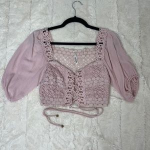 Pink Lace Up Blouse